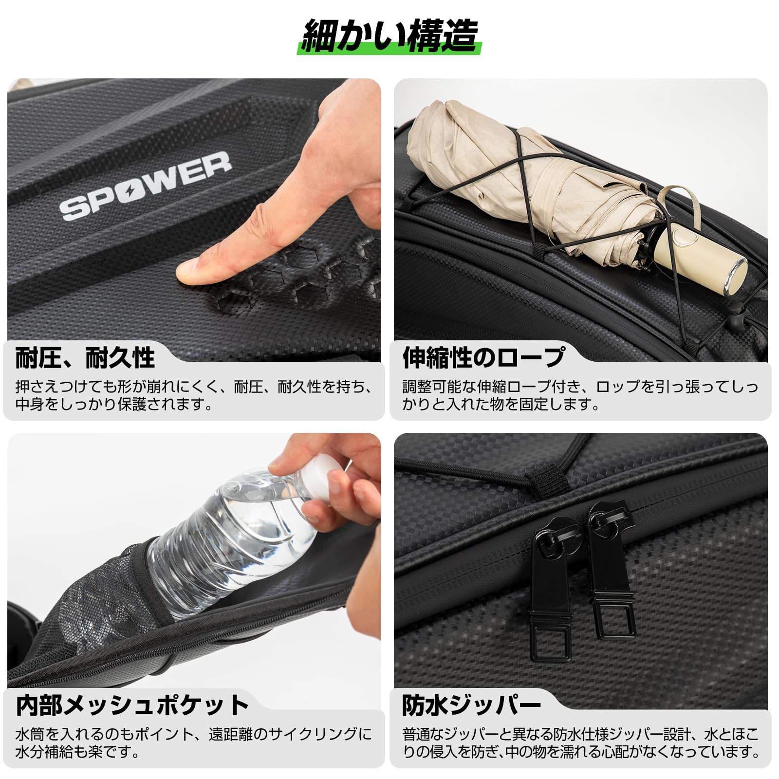 Amazon.co.jp: SPOWER 自転車 リアバッグ 大容量 キャリアバッグ 多